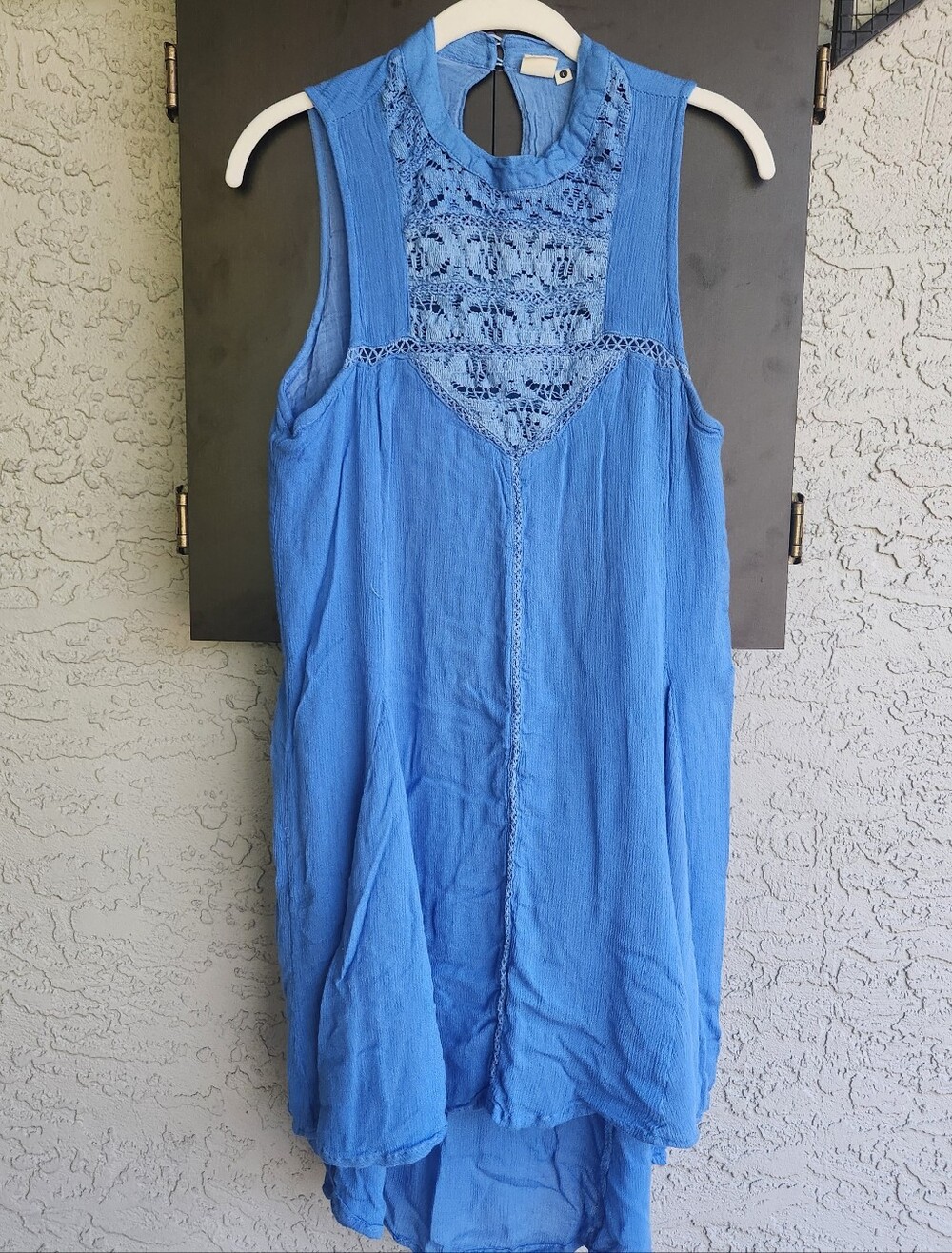 Women's Lagaci Blue Gauze Dress Size Large Beach Cover Up Boho Chic Knit Detail
